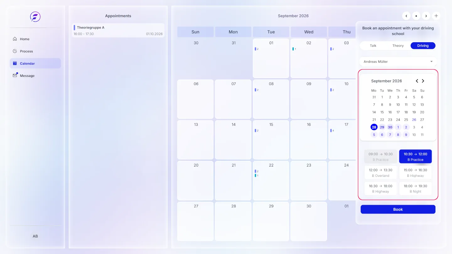 Appointment type selection